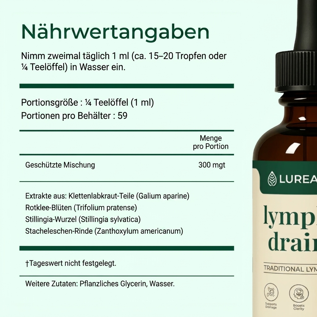 Lurea® Lymphdrainage-Tropfen Natürliche Linderung bei Wassereinlagerungen im Gesicht, Bauch und an den Beinen